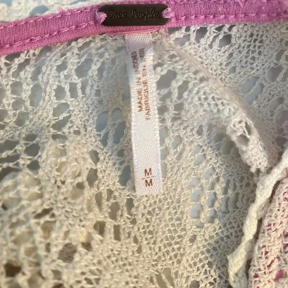 Free People Ivory Lace Pink Lined Babydoll Tank Top Keyhole Back Pom Trim Medium - Picture 3 of 7